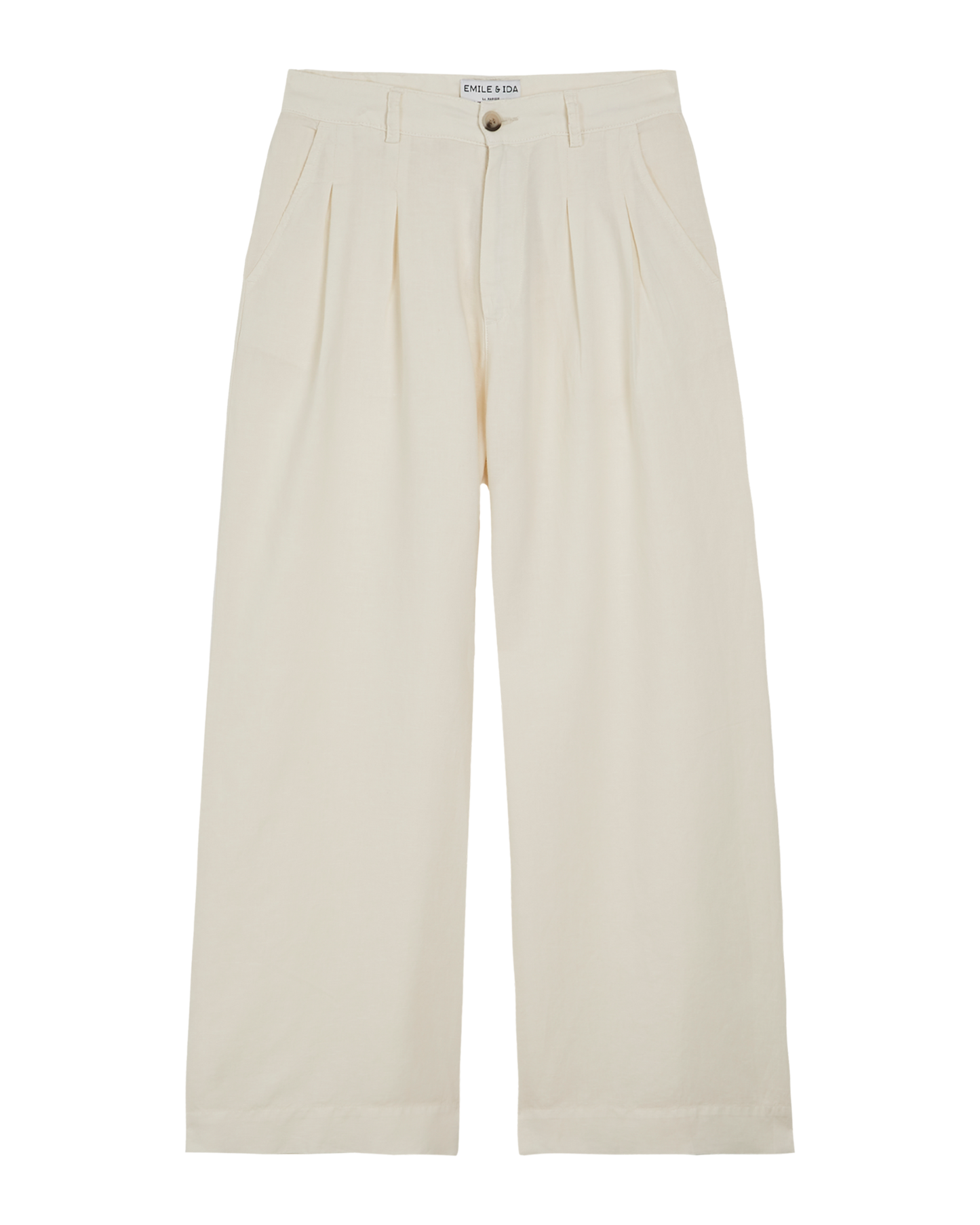 Pantalon palazzo lin et coton blanc cassé