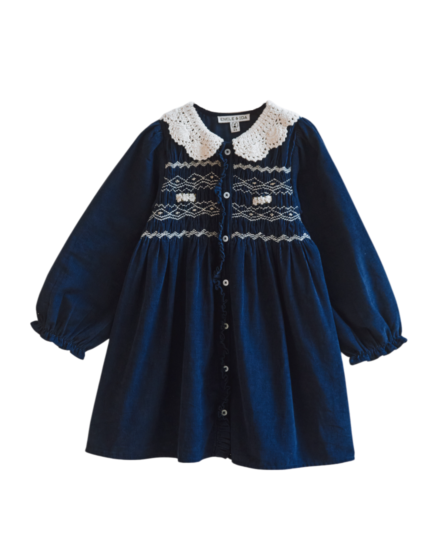 Robe velours smockée col crochet bleu