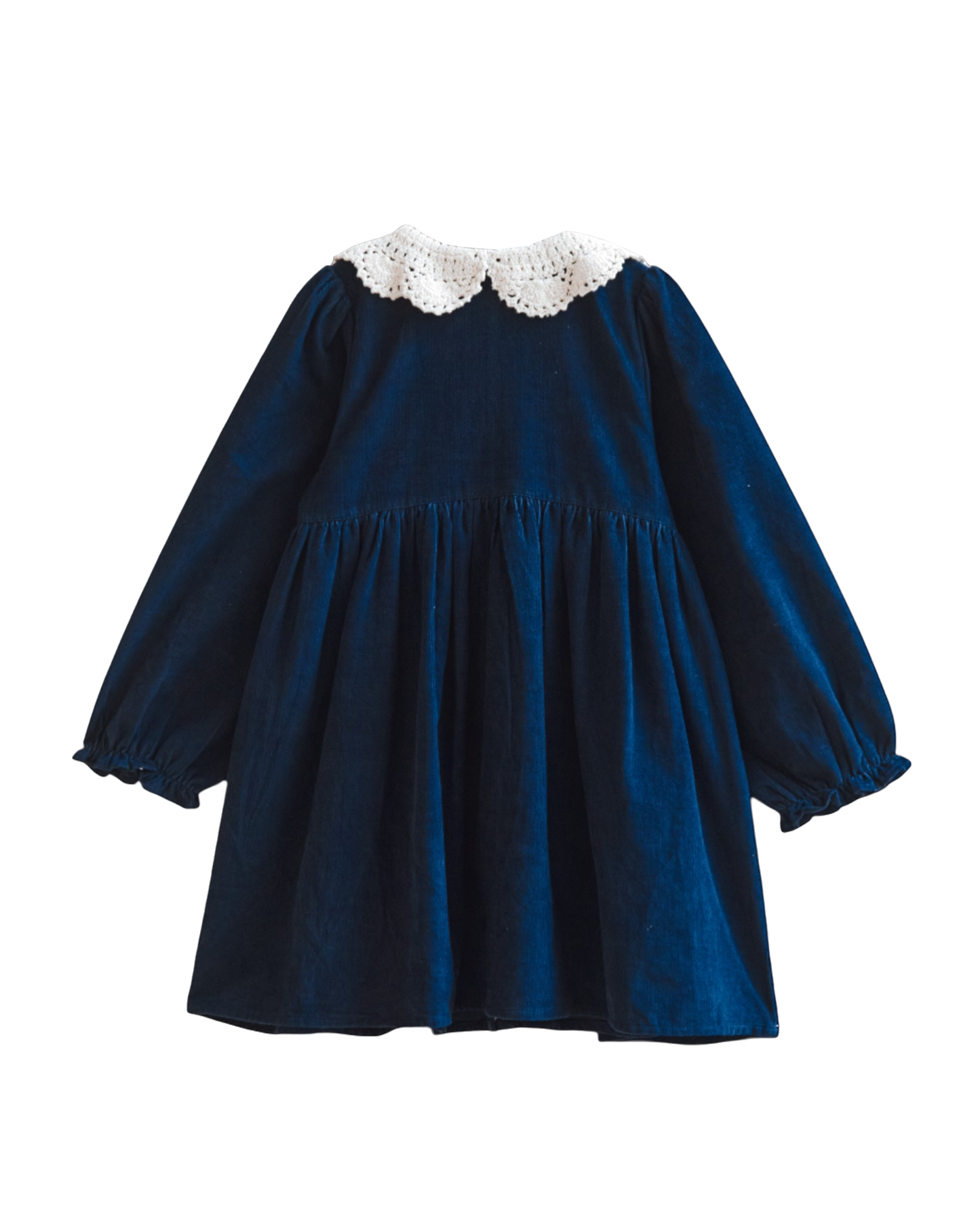 Robe velours smockée col crochet bleu