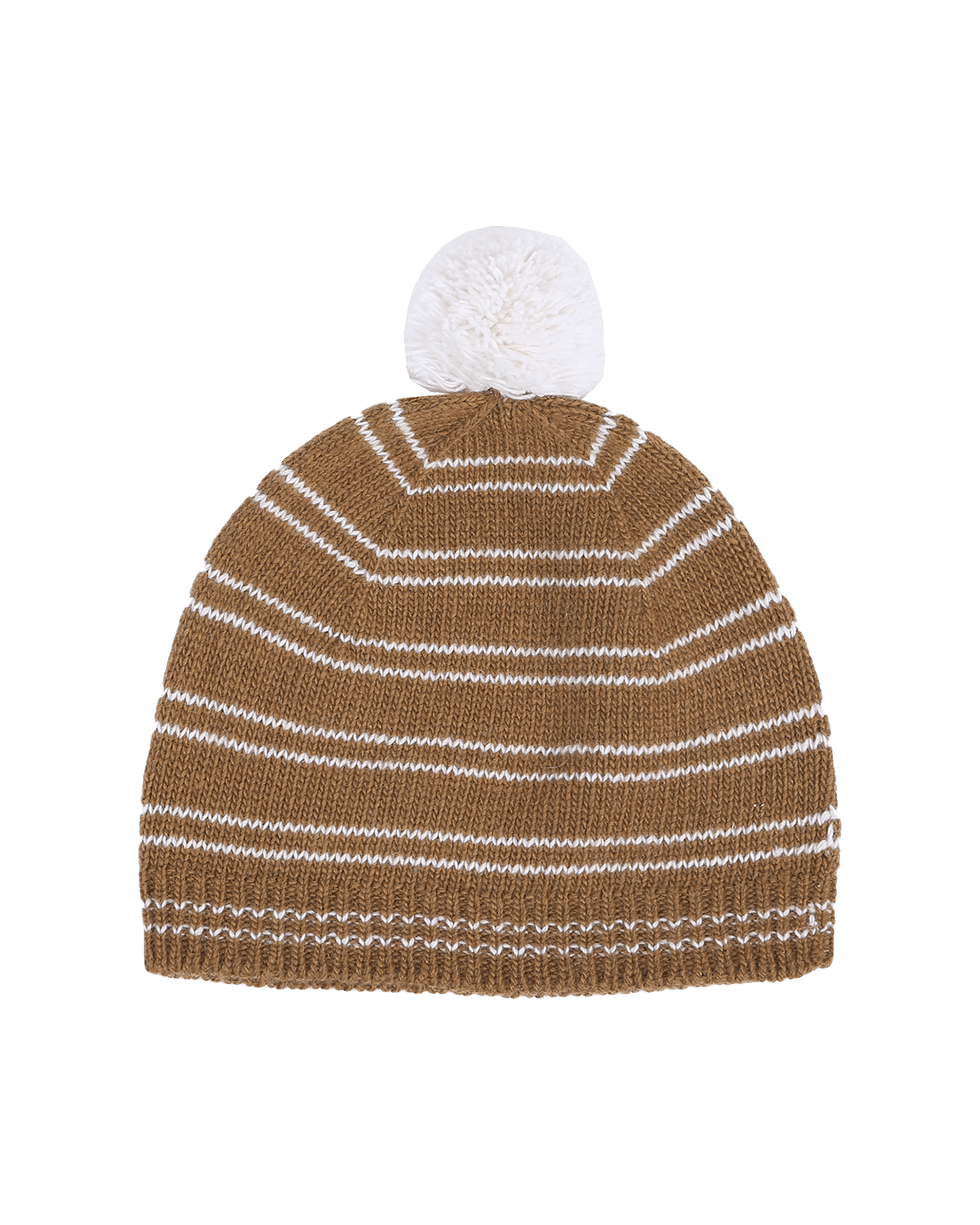 bonnet bebe en cachemire raye caramel et ecru