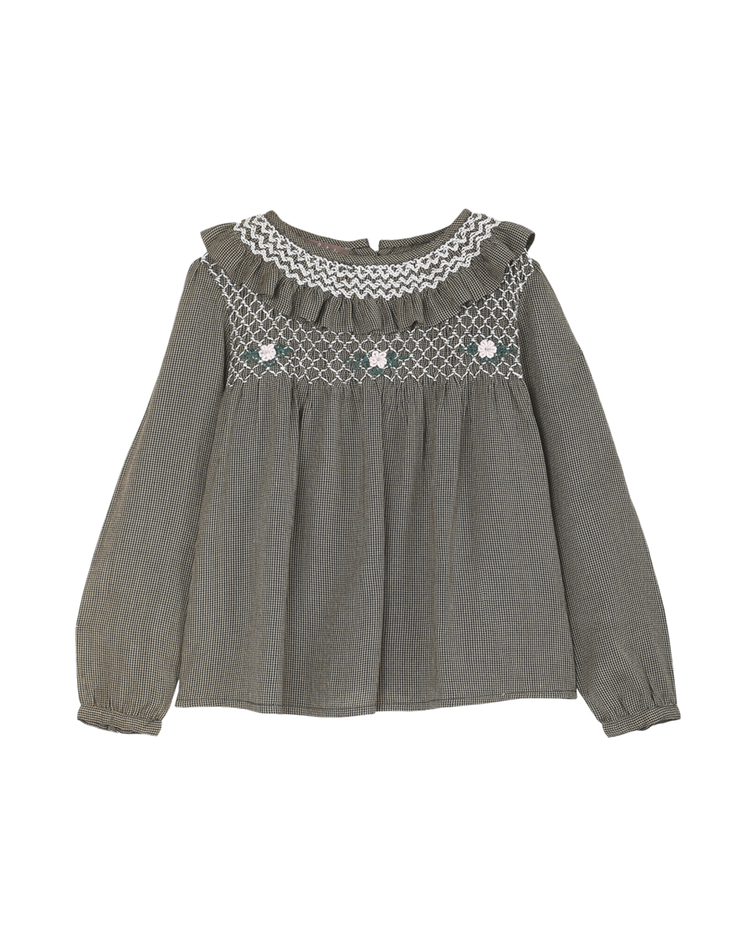 Blouse fille smockée en viscose pied de puce