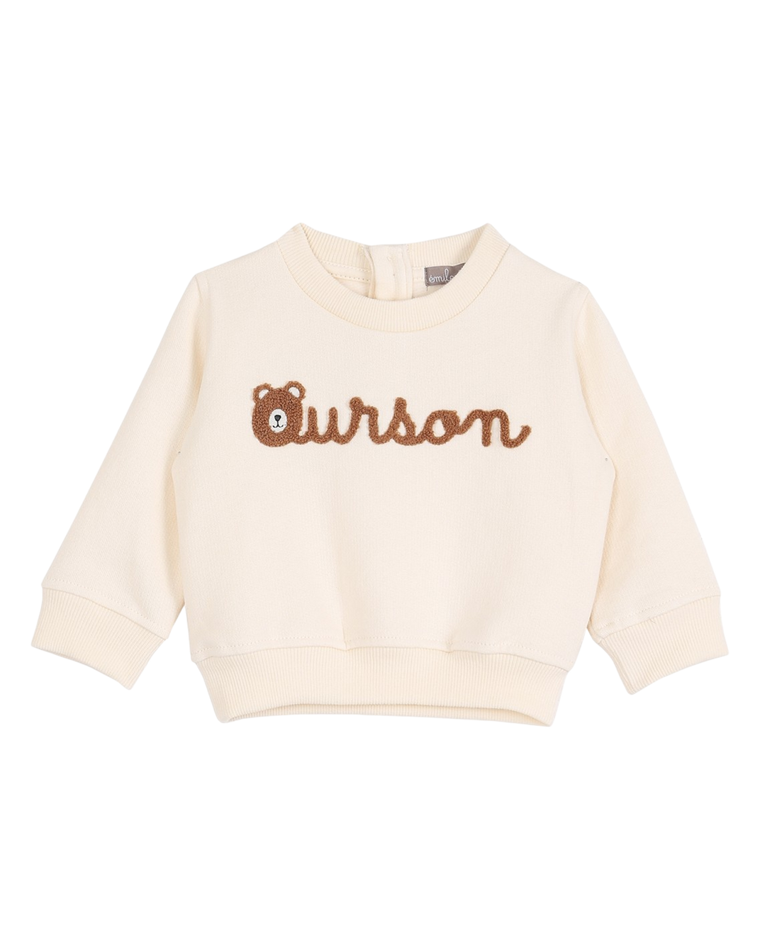 Sweat bébé coton bio molletonné écru ourson