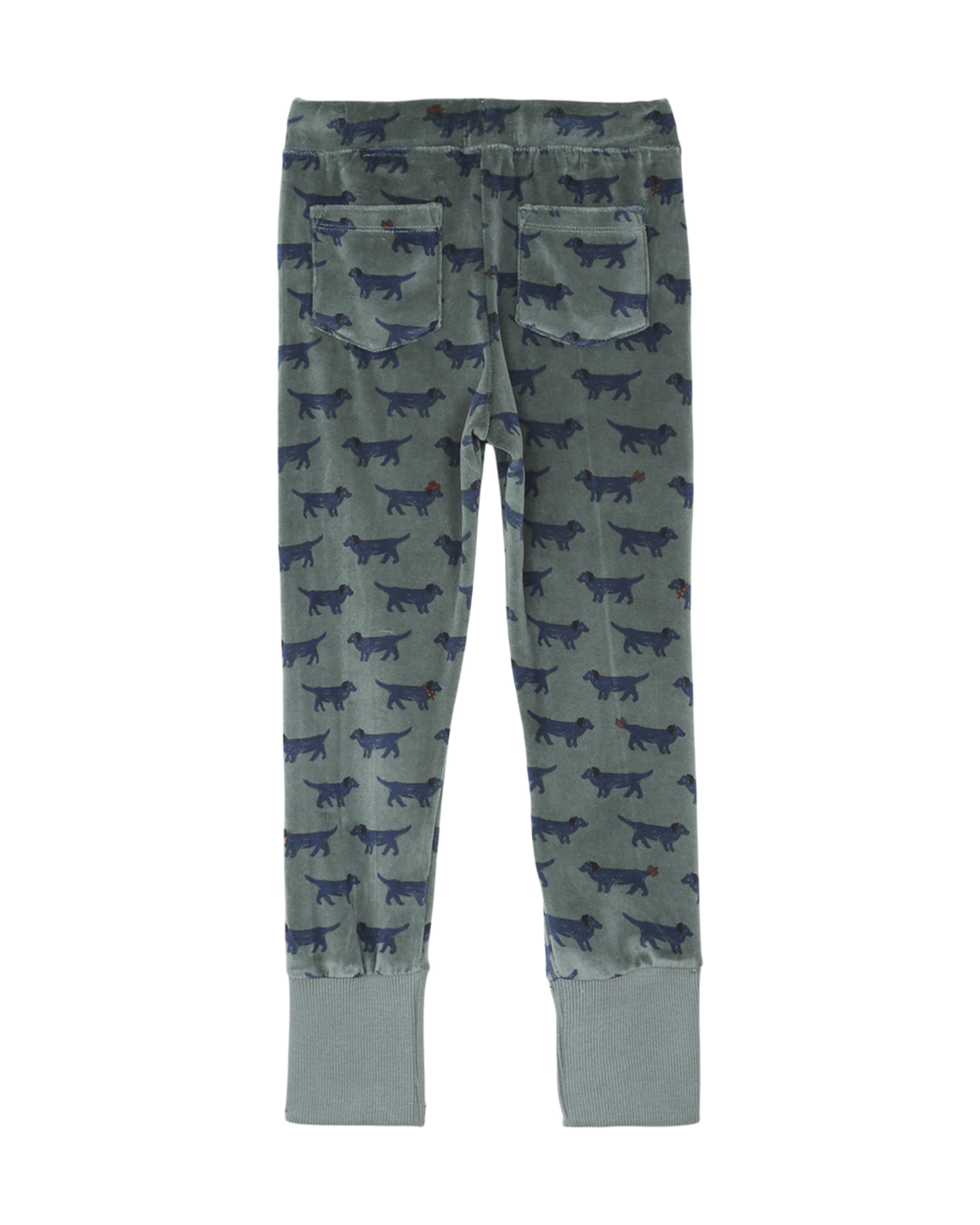 Jogger en velours bio canard imprime chien bleu