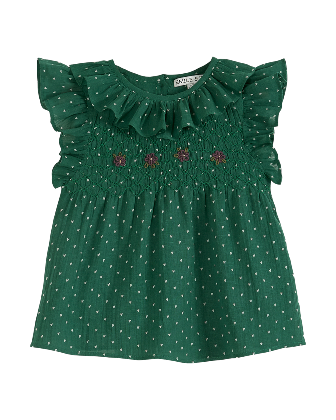 Blouse smockée coton créponné vert