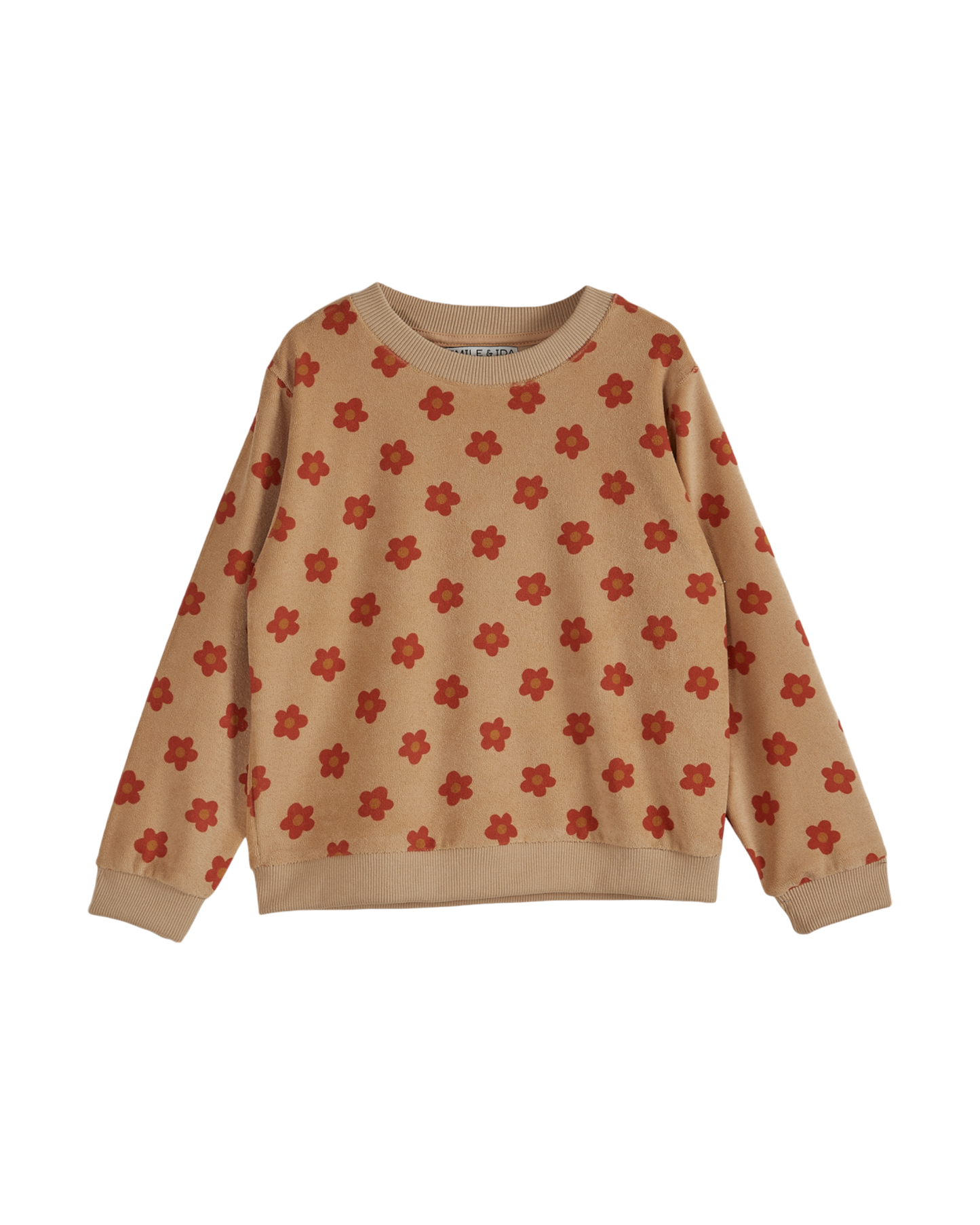 Sweatshirt éponge imprimé fleuri beige