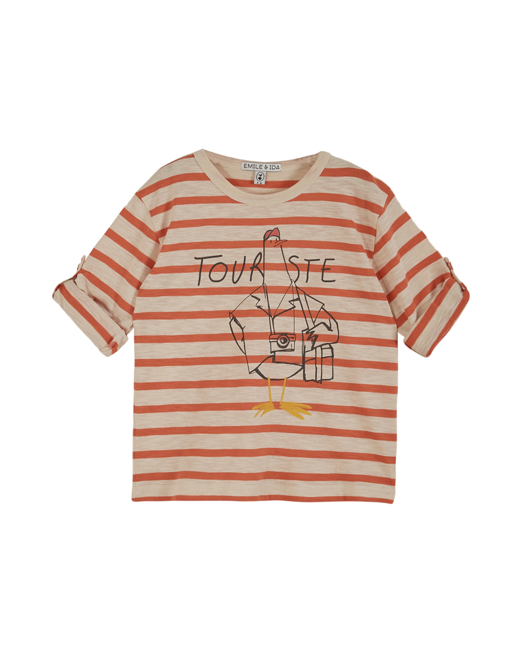 Tee-shirt jersey de coton bio rayé orange