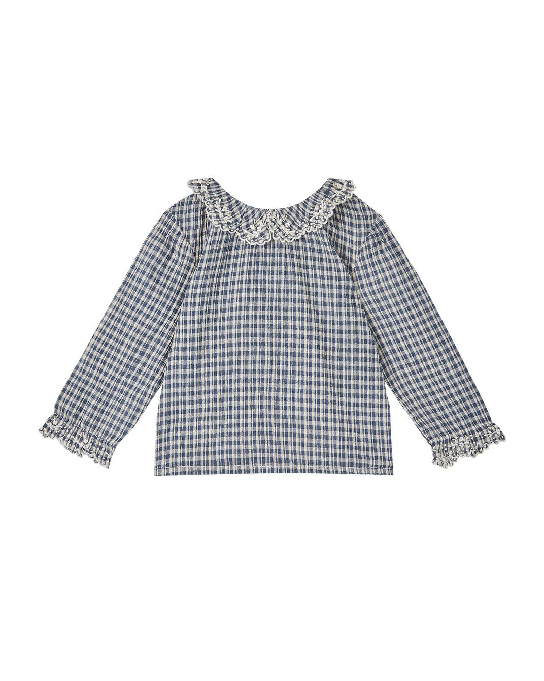 Blouse bébé voile de coton créponné carreau indigo