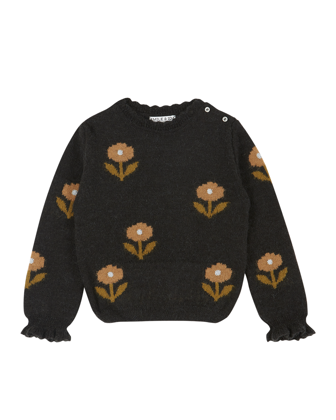 Pull fleurs laine d'alpaga bitume