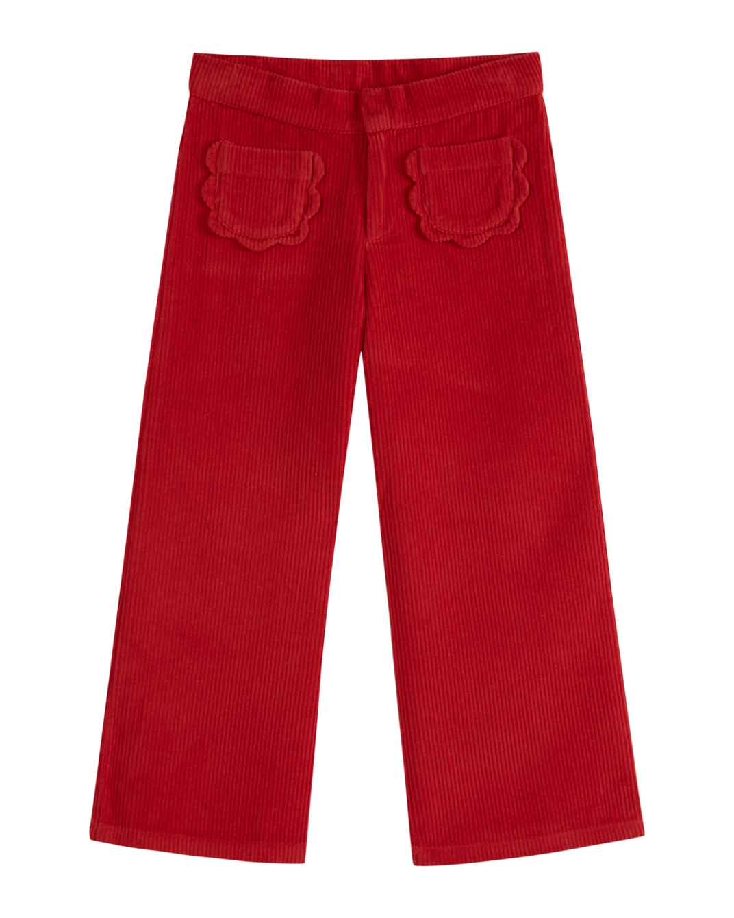 Pantalon poches fleurs velours rouge