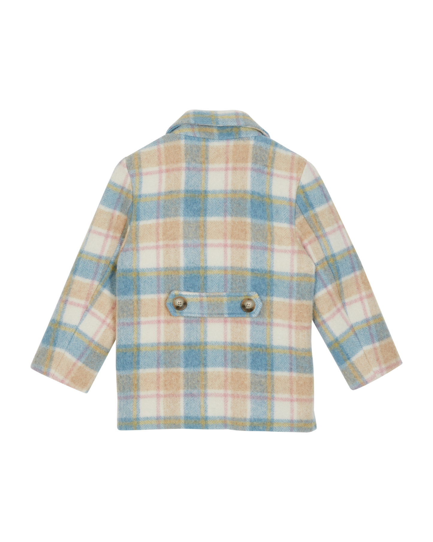 Manteau laine carreaux bleu et beige