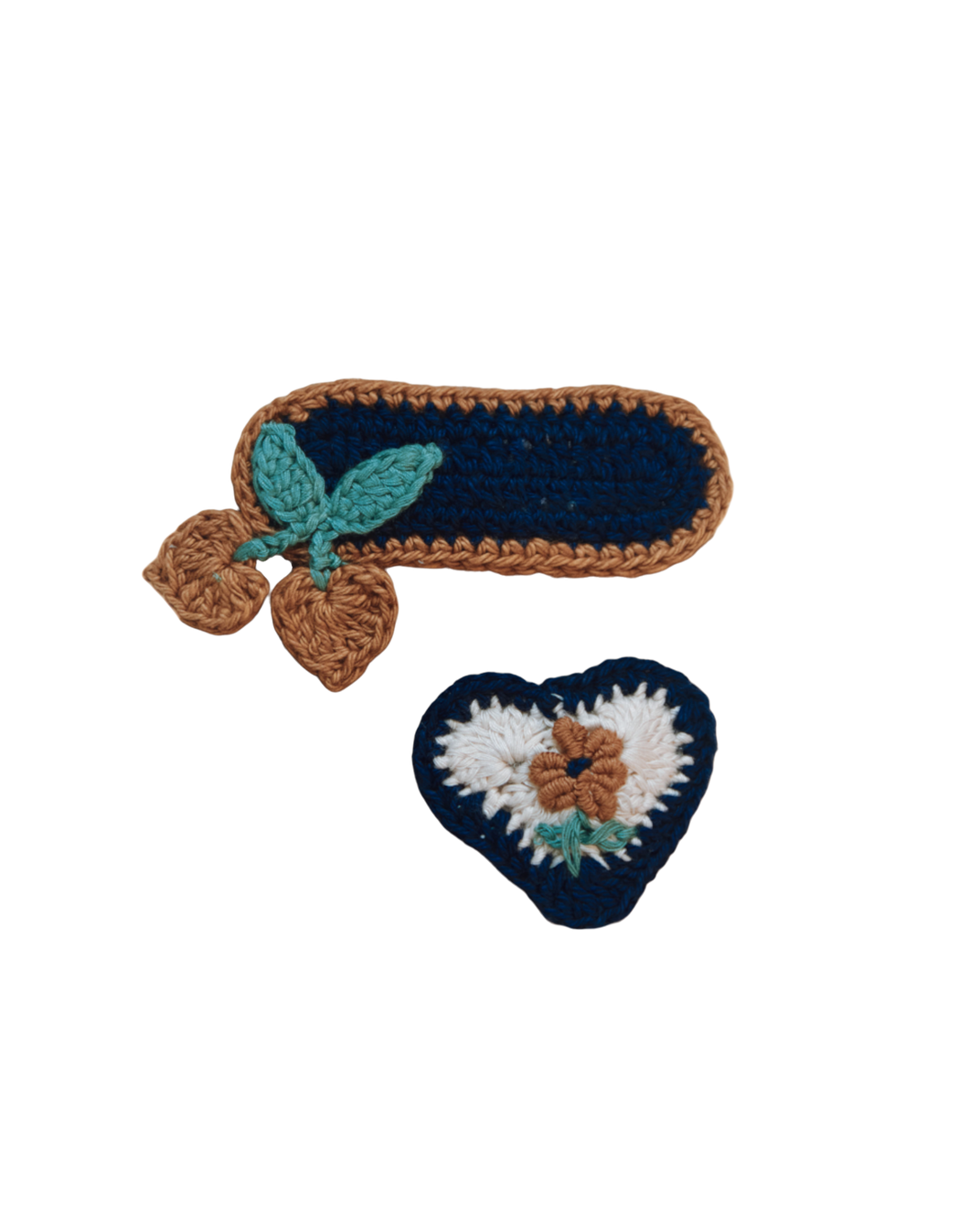 2 barrettes en crochet bleu