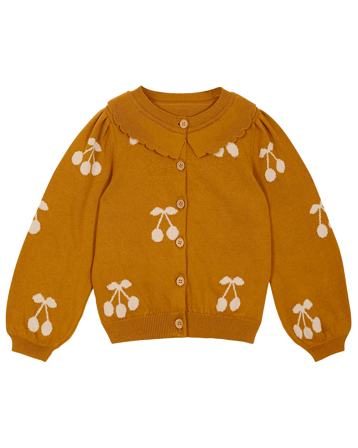 Cardigan cerise fille coton bio caramel et écru