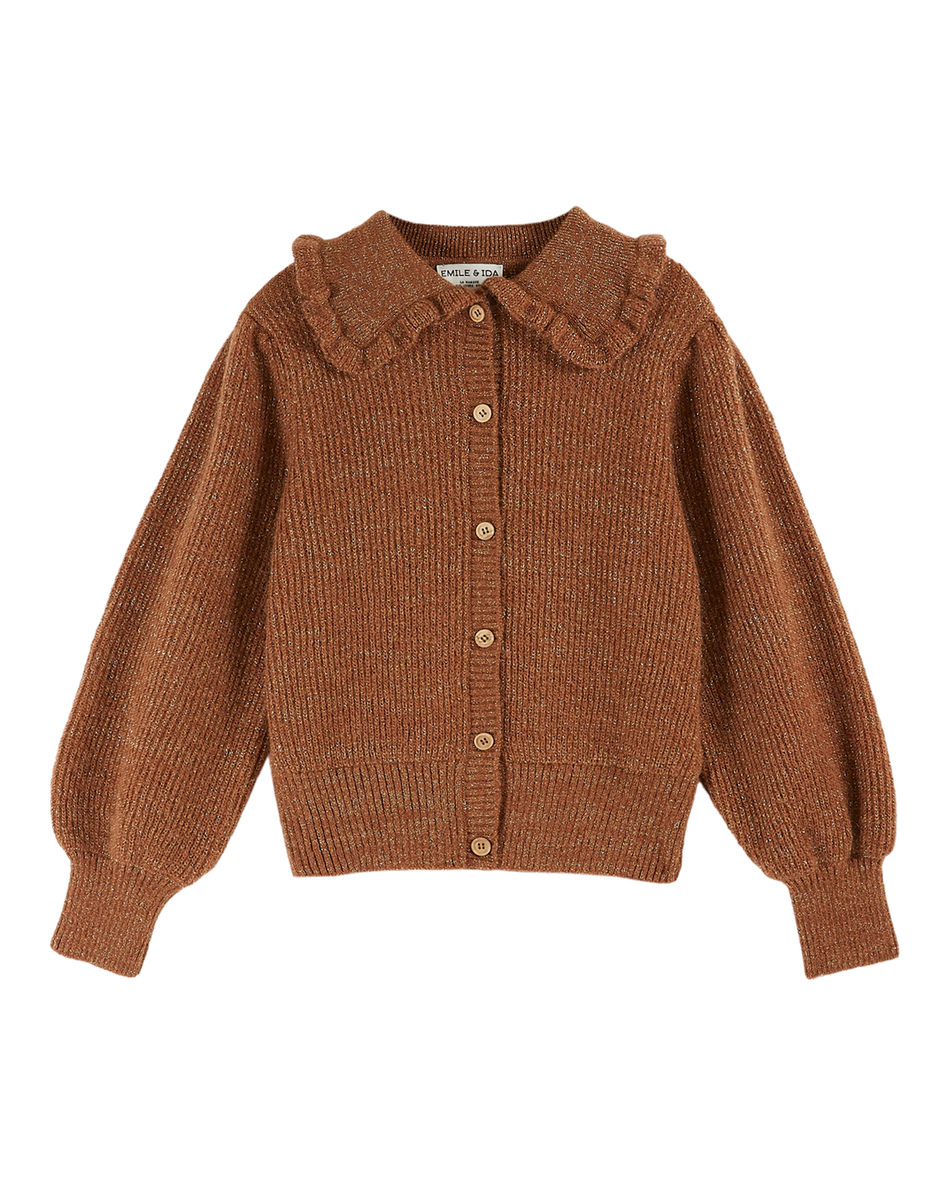 Cardigan col volanté femme chocolat lurex