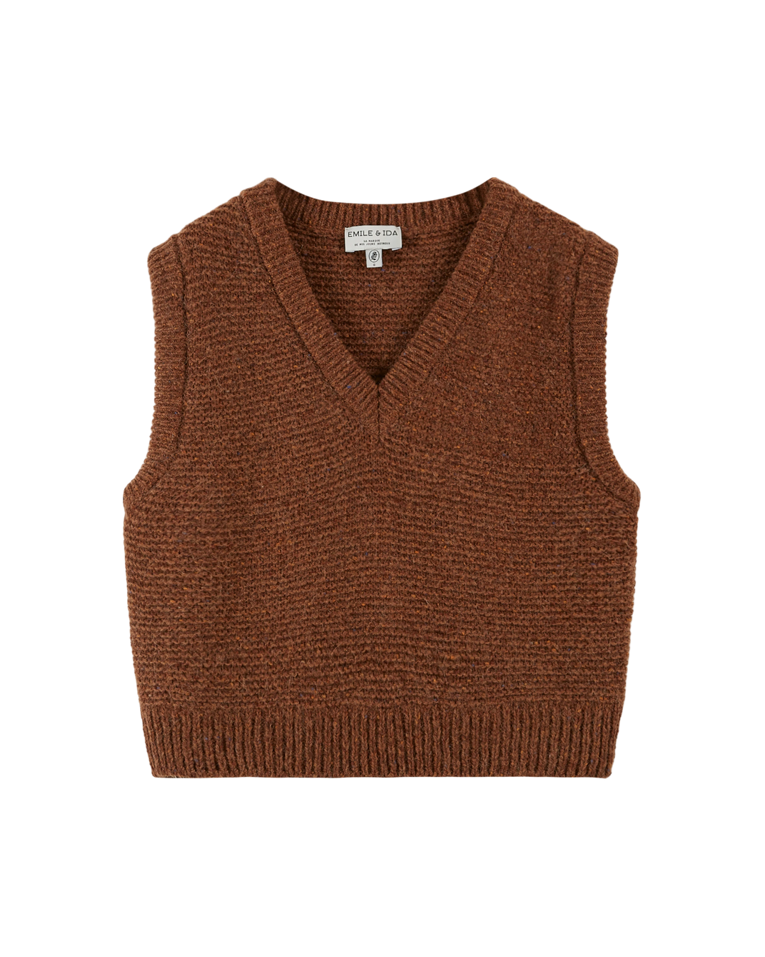 Pull sans manches en laine marron