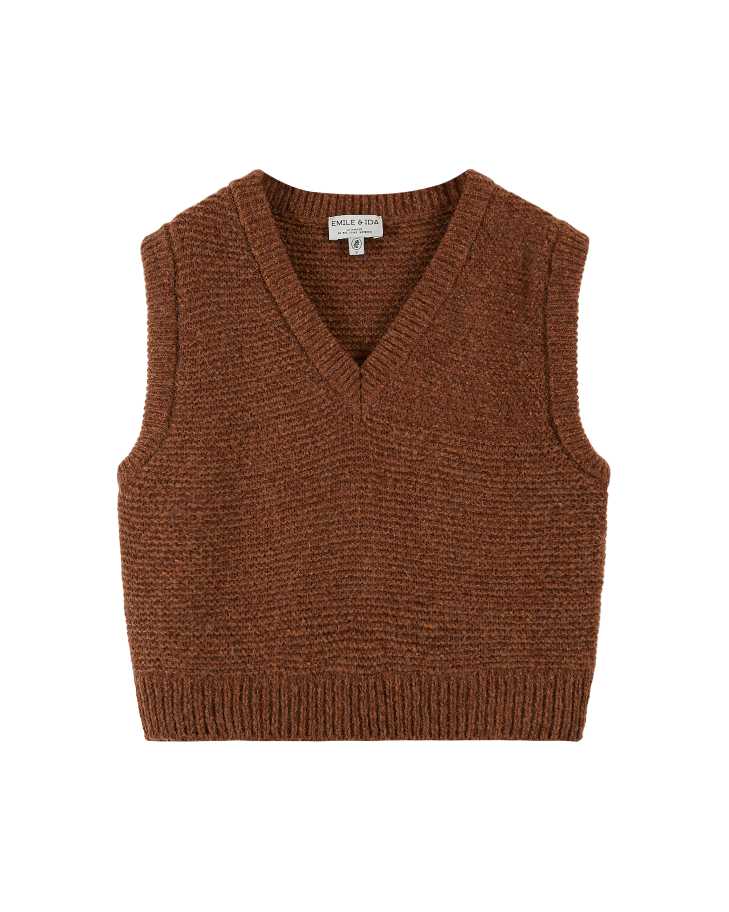 Pull sans manches en laine marron