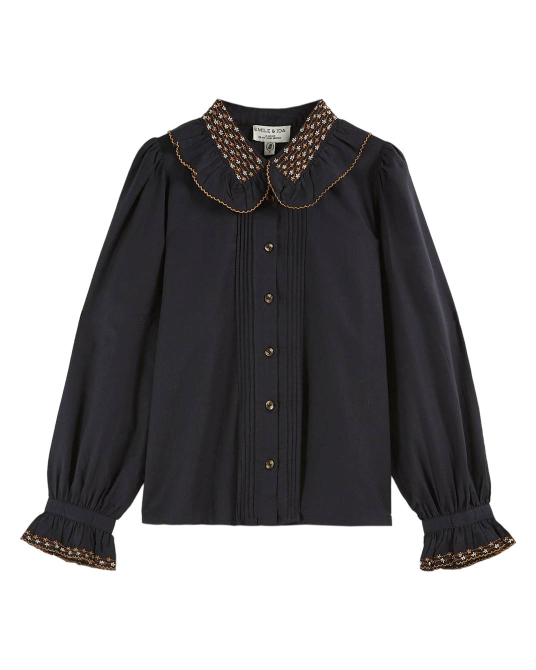 Chemise vintage col brodé noir