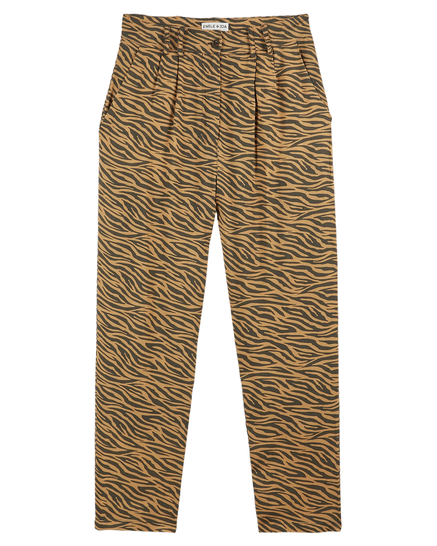 Pantalon carotte tigre marron glacé et noir