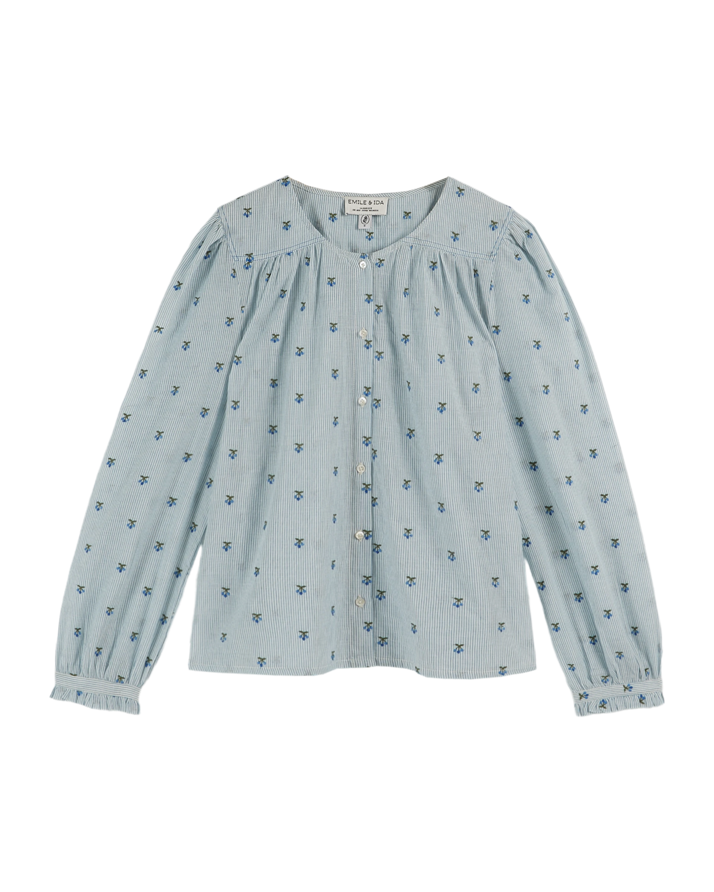 Blouse bleue rayures cerises