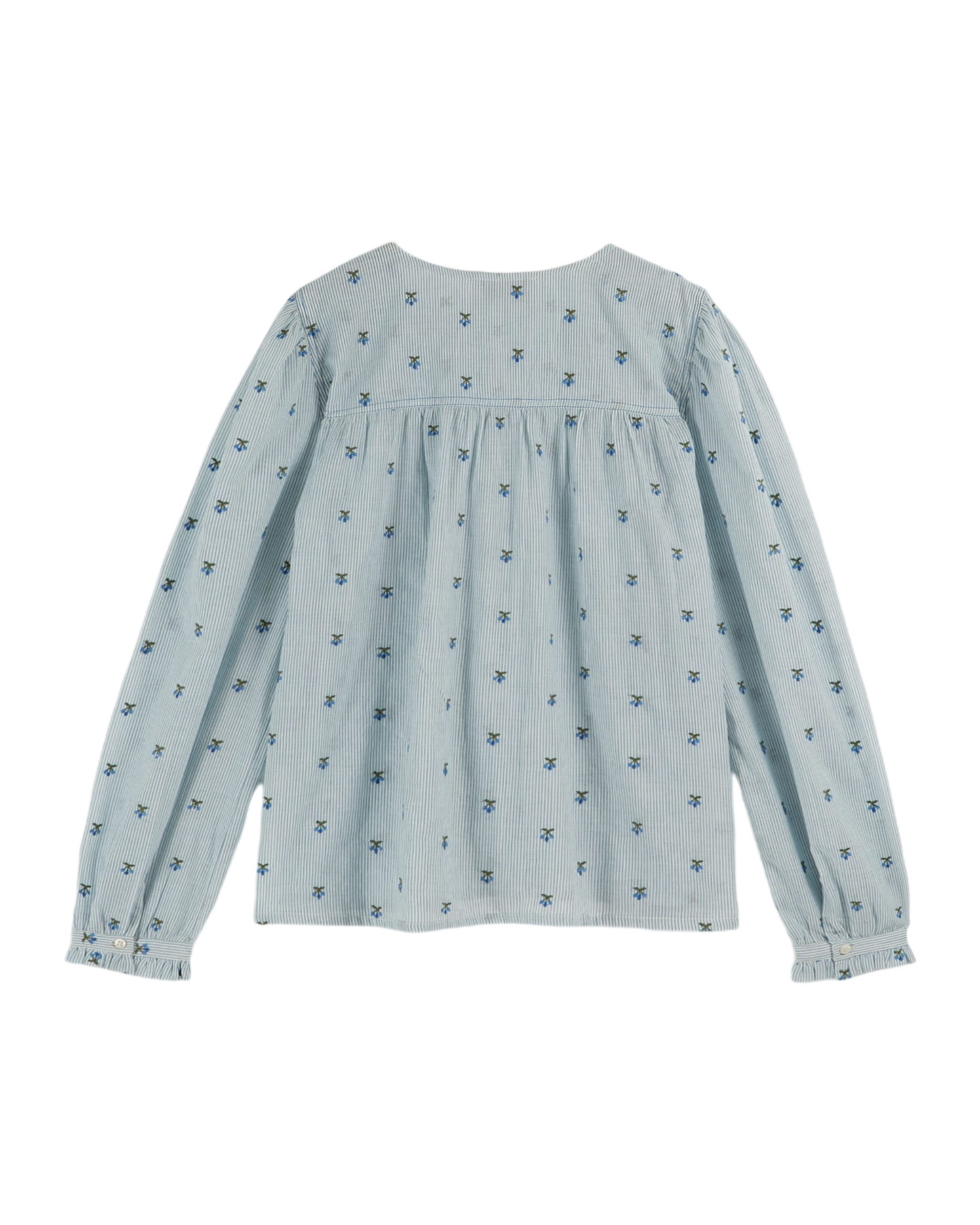 Blouse bleue rayures cerises