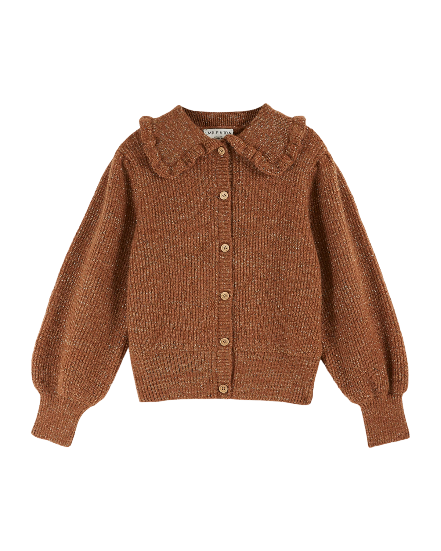 Cardigan col volanté femme chocolat lurex