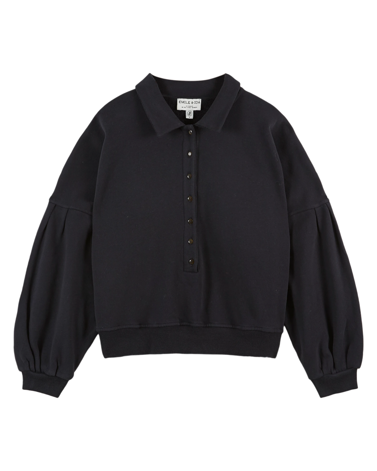 Sweat boutonné coton bio noir bleuté