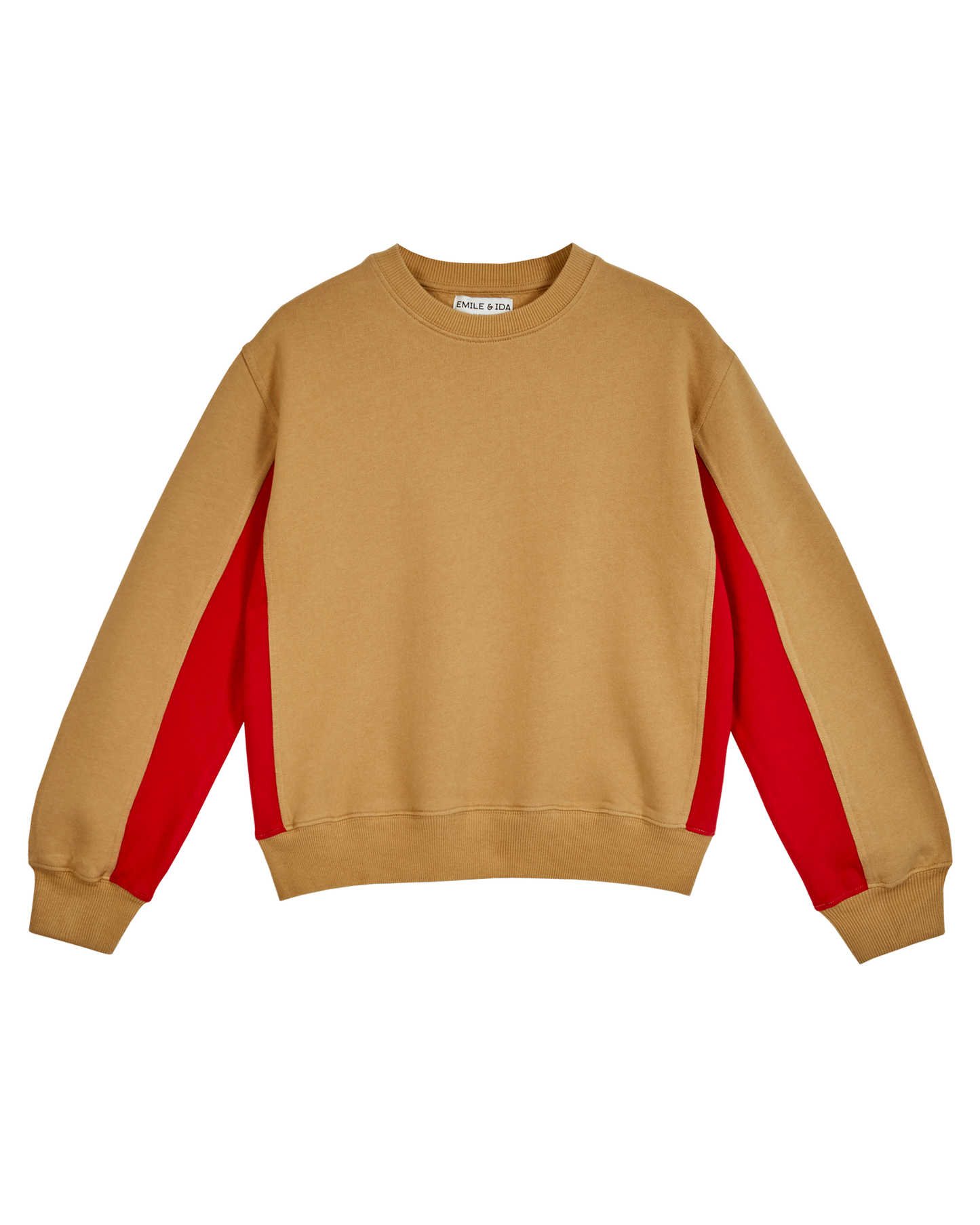 Sweat bicolore coton bio beige et rouge