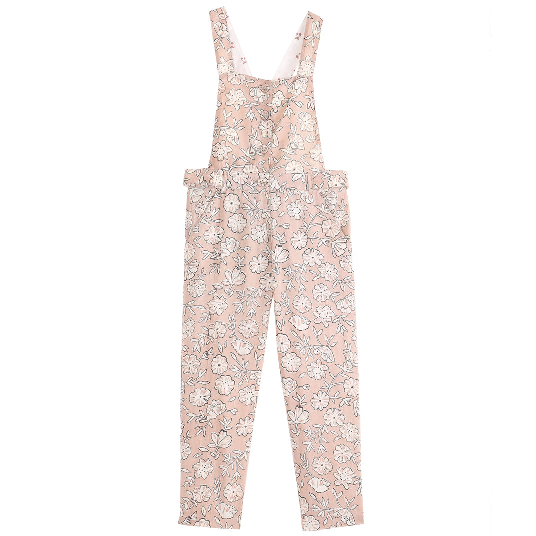 salopette fille imprime de motifs floraux sur fond rose