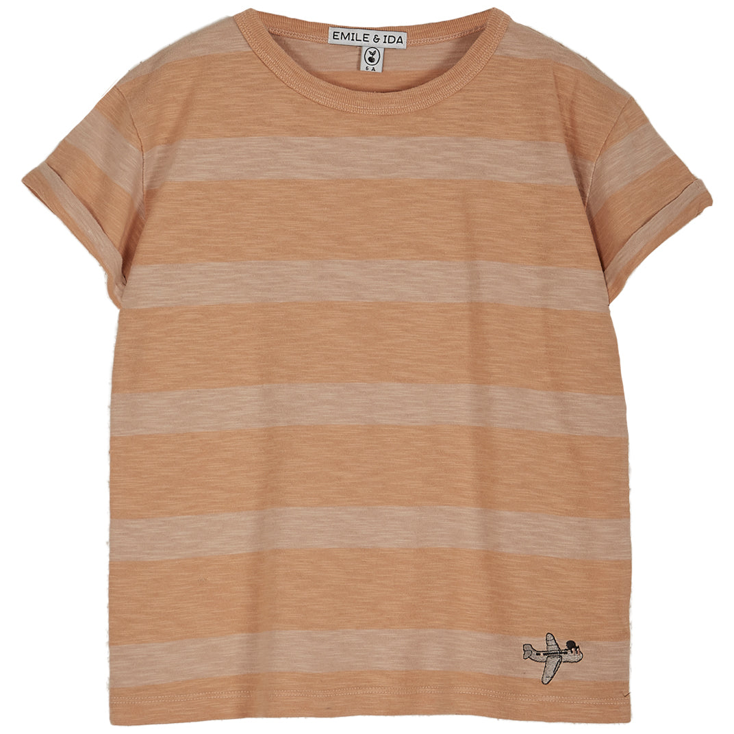 Tee-shirt jersey de coton bio rayé orange rose