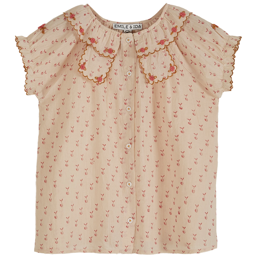 Blouse imprimée reinette voile de coton beige