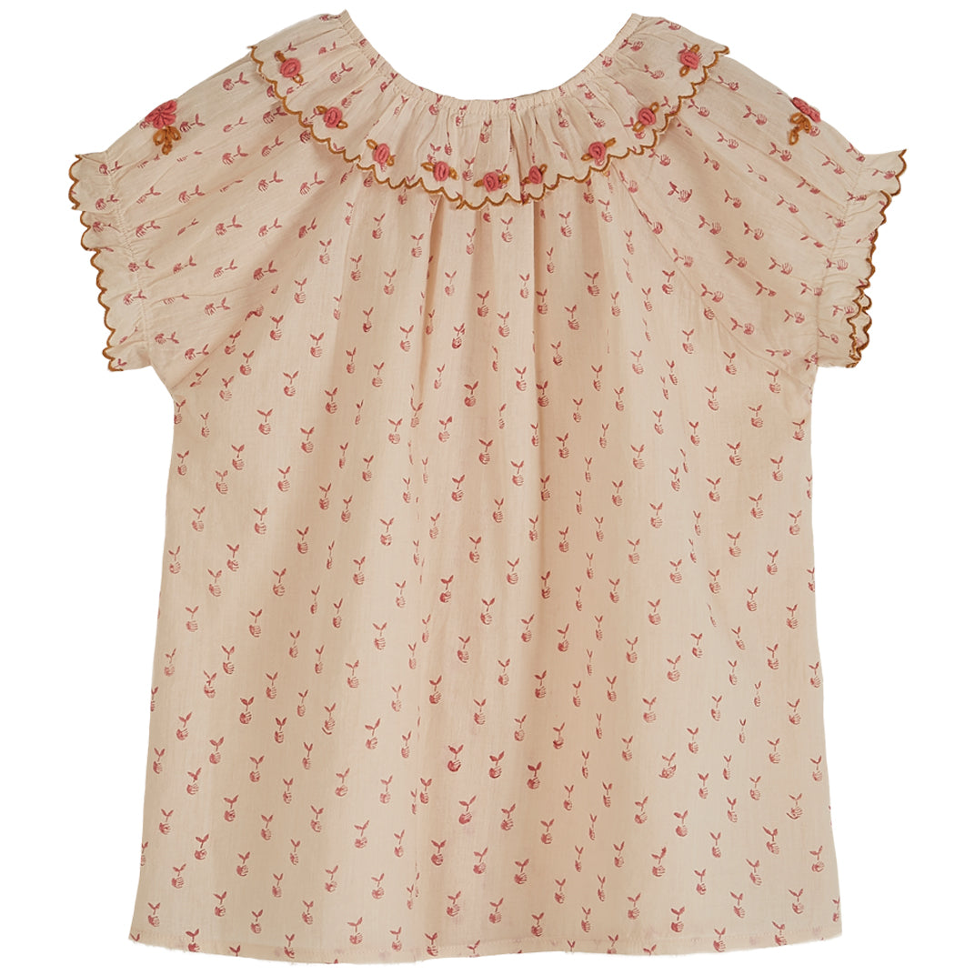 Blouse imprimée reinette voile de coton beige