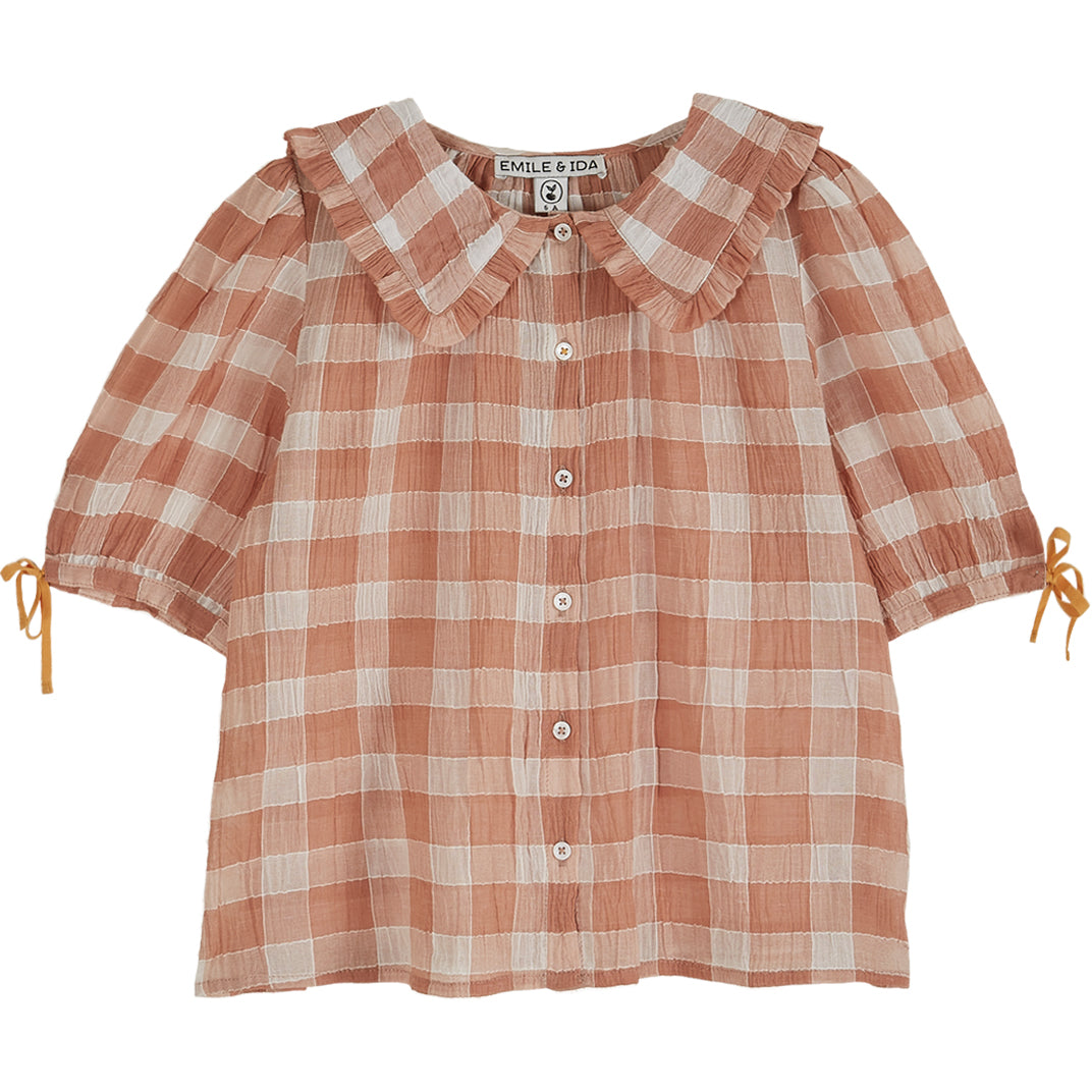 Blouse crépon de coton vichy terracotta