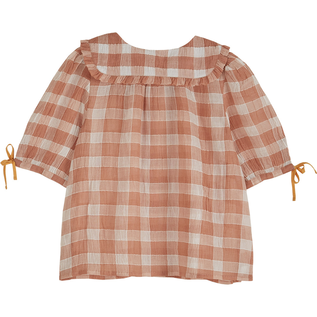 Blouse crépon de coton vichy terracotta