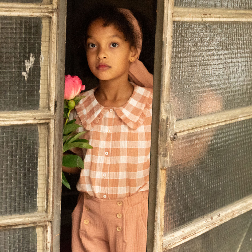 Blouse crépon de coton vichy terracotta