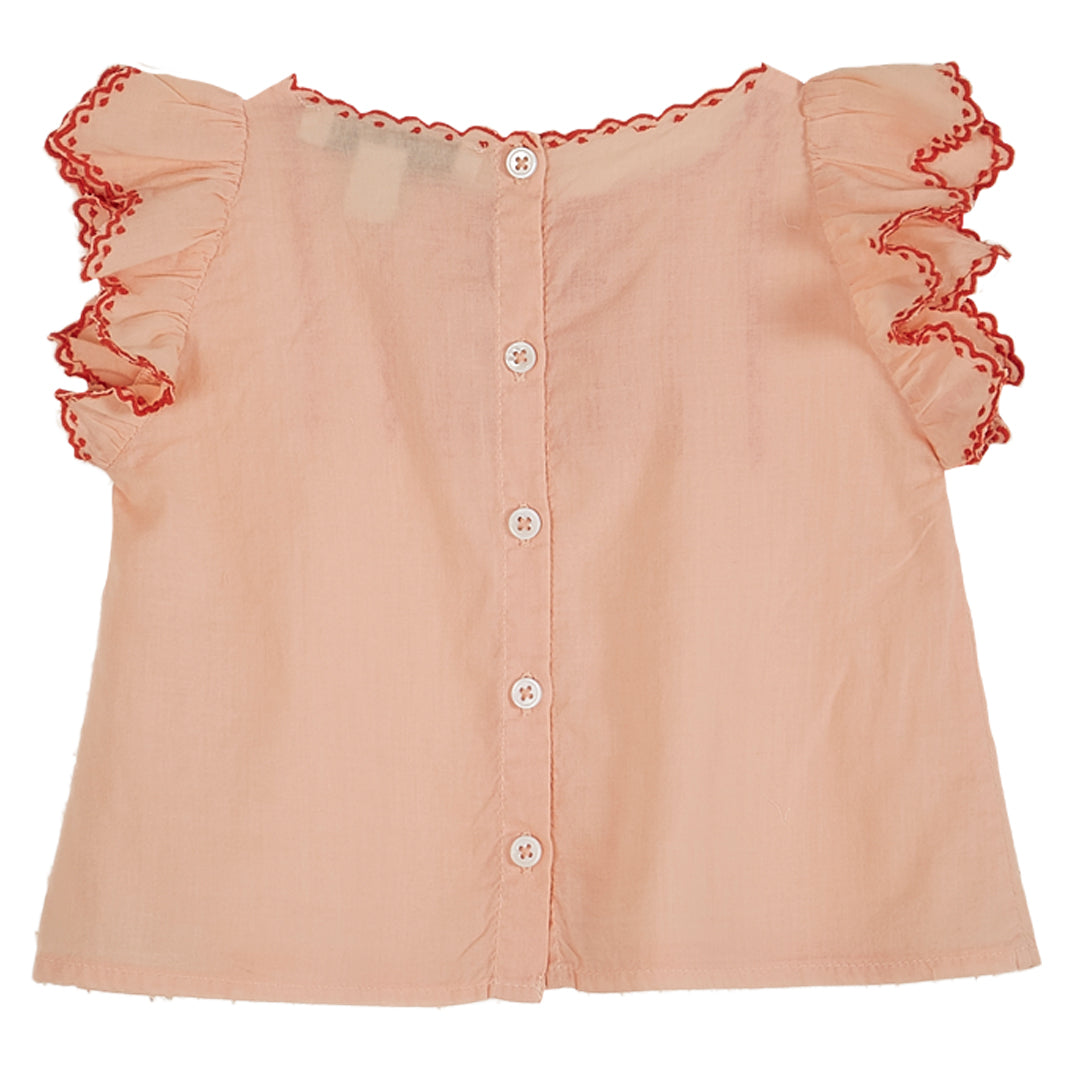 Blouse brodée voile de coton rose