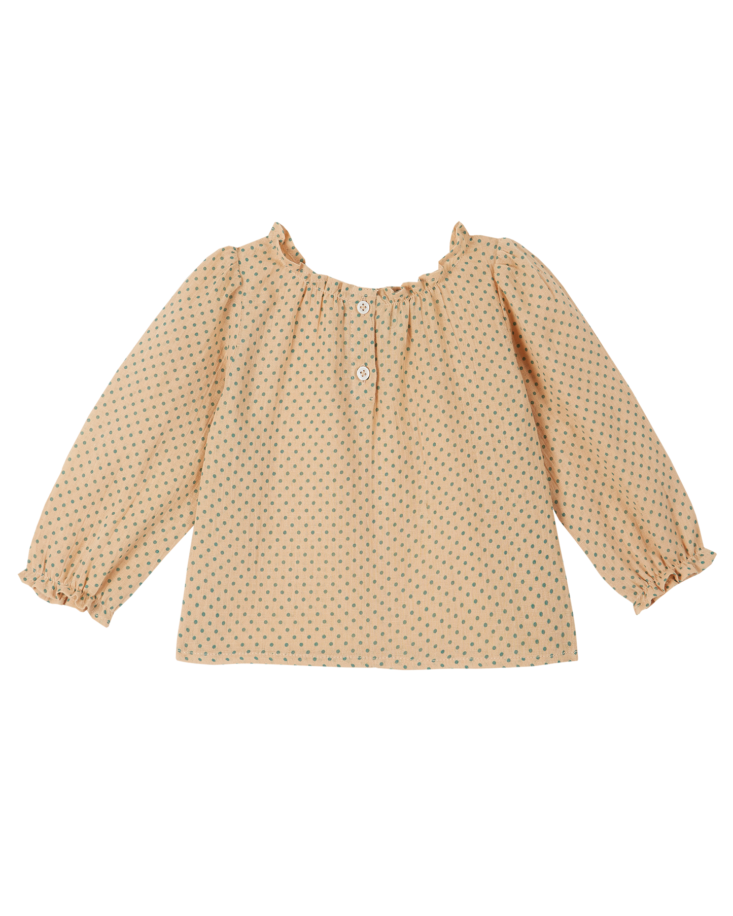 Blouse coton beige pois vert